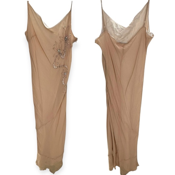 Inwear Size‎ 8 Beaded Floral Crepe Maxi Dress Beige Blush Asymmetric Fairycore - Picture 1 of 10